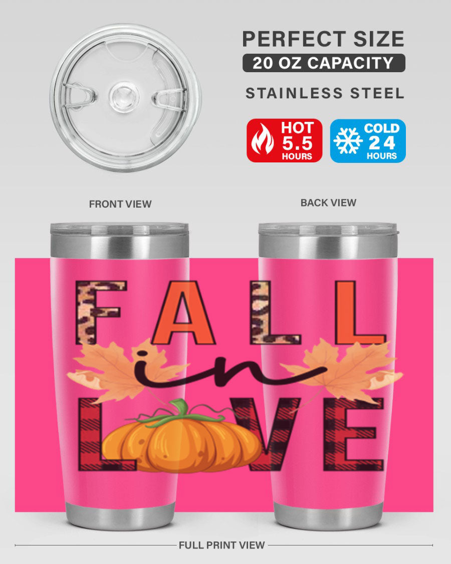 Fall in Love 104# Tumbler, a stylish 20oz double wall vacuum stainless steel tumbler with a copper lining and a drink-thru lid.