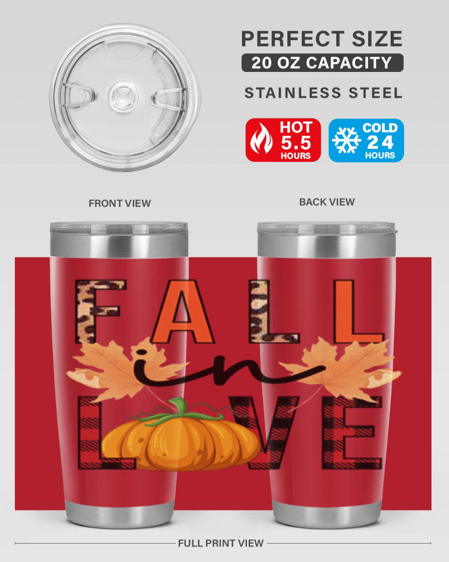 Fall in Love 104# Tumbler, a stylish 20oz double wall vacuum stainless steel tumbler with a copper lining and a drink-thru lid.