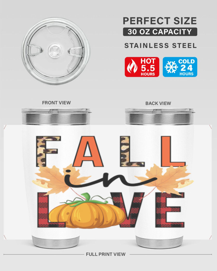 Fall in Love 104# Tumbler, a stylish 20oz double wall vacuum stainless steel tumbler with a copper lining and a drink-thru lid.