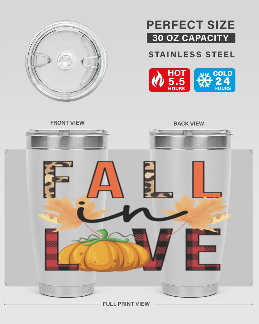 Fall in Love 104# Tumbler, a stylish 20oz double wall vacuum stainless steel tumbler with a copper lining and a drink-thru lid.