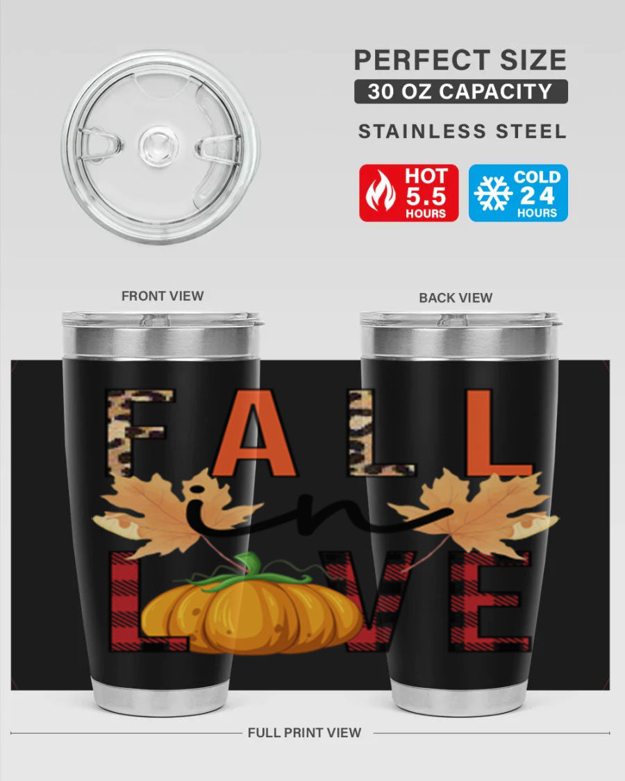 Fall in Love 104# Tumbler, a stylish 20oz double wall vacuum stainless steel tumbler with a copper lining and a drink-thru lid.
