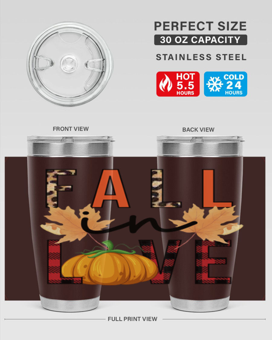 Fall in Love 104# Tumbler, a stylish 20oz double wall vacuum stainless steel tumbler with a copper lining and a drink-thru lid.