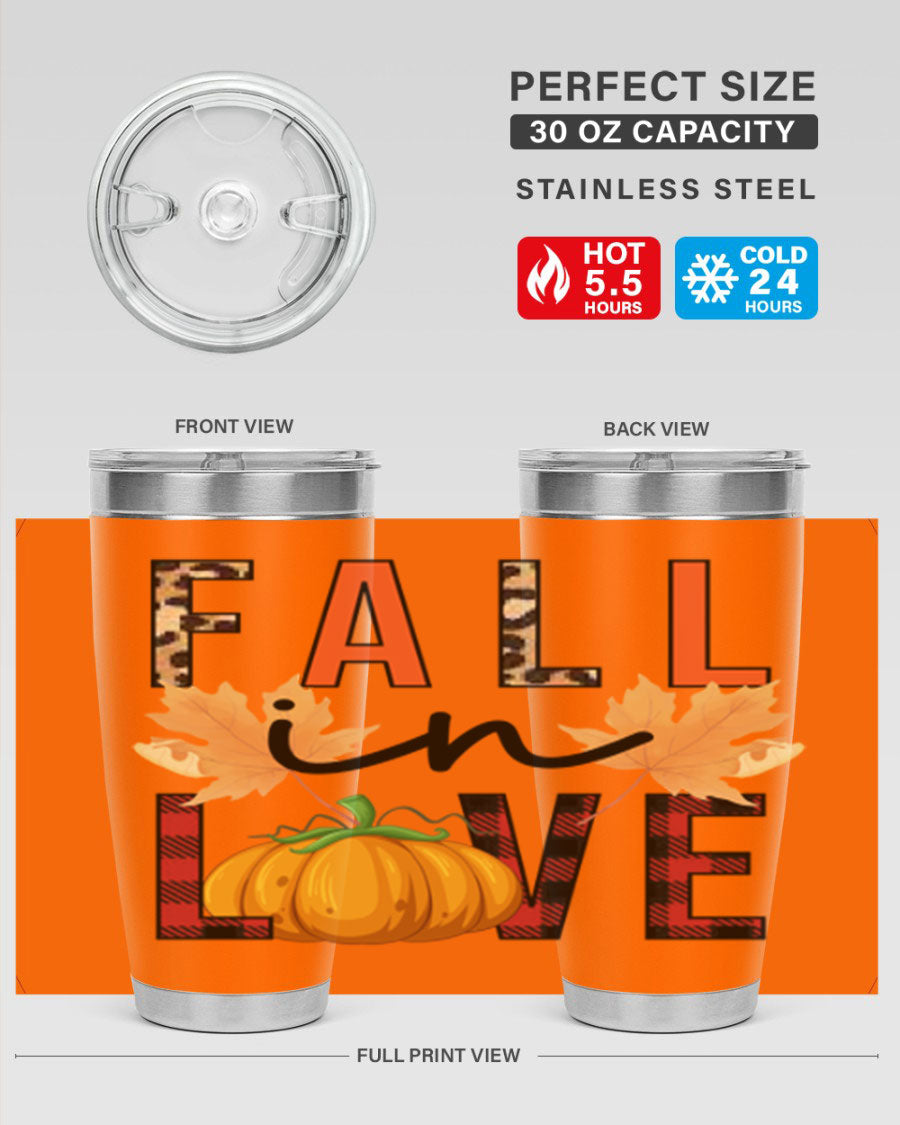 Fall in Love 104# Tumbler, a stylish 20oz double wall vacuum stainless steel tumbler with a copper lining and a drink-thru lid.