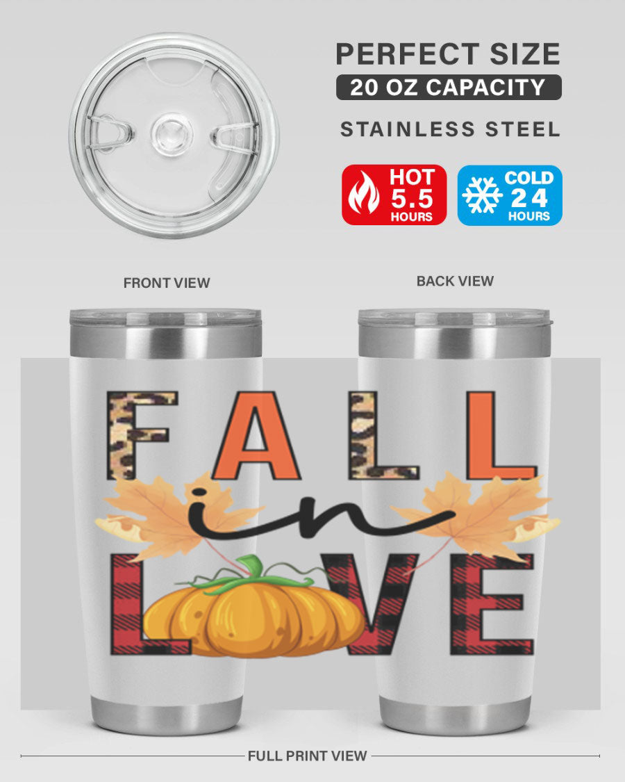 Fall in Love 104# Tumbler, a stylish 20oz double wall vacuum stainless steel tumbler with a copper lining and a drink-thru lid.