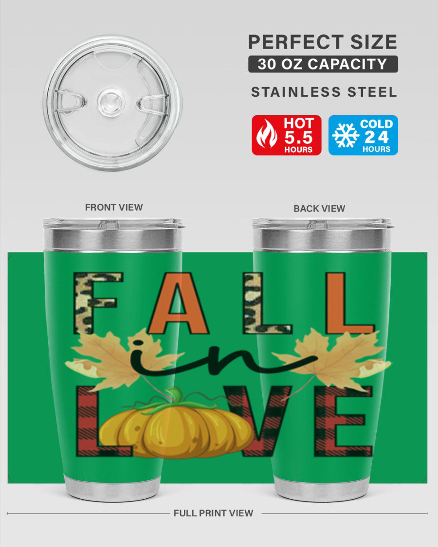 Fall in Love 104# Tumbler, a stylish 20oz double wall vacuum stainless steel tumbler with a copper lining and a drink-thru lid.