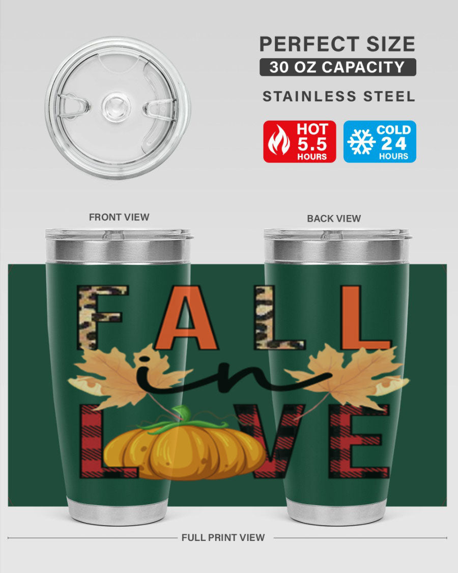Fall in Love 104# Tumbler, a stylish 20oz double wall vacuum stainless steel tumbler with a copper lining and a drink-thru lid.