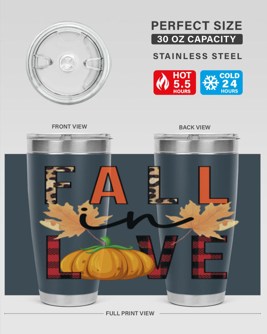 Fall in Love 104# Tumbler, a stylish 20oz double wall vacuum stainless steel tumbler with a copper lining and a drink-thru lid.