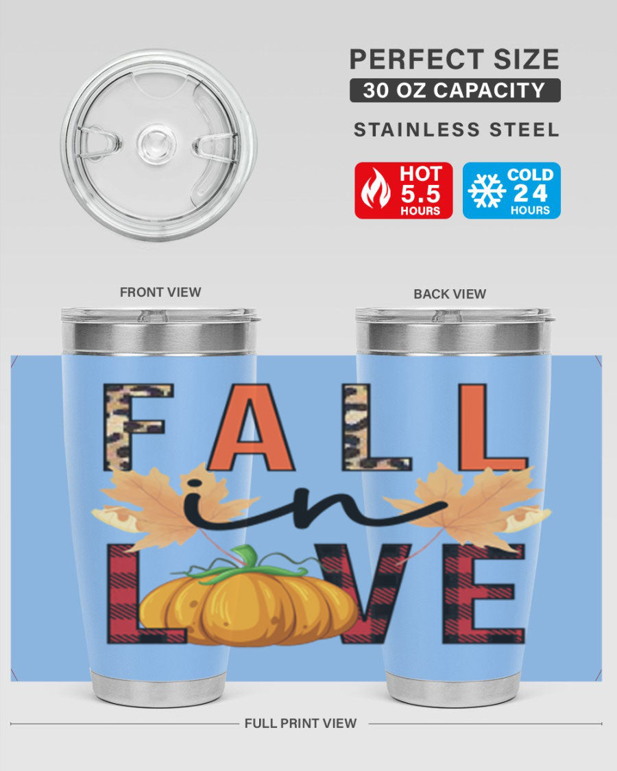 Fall in Love 104# Tumbler, a stylish 20oz double wall vacuum stainless steel tumbler with a copper lining and a drink-thru lid.