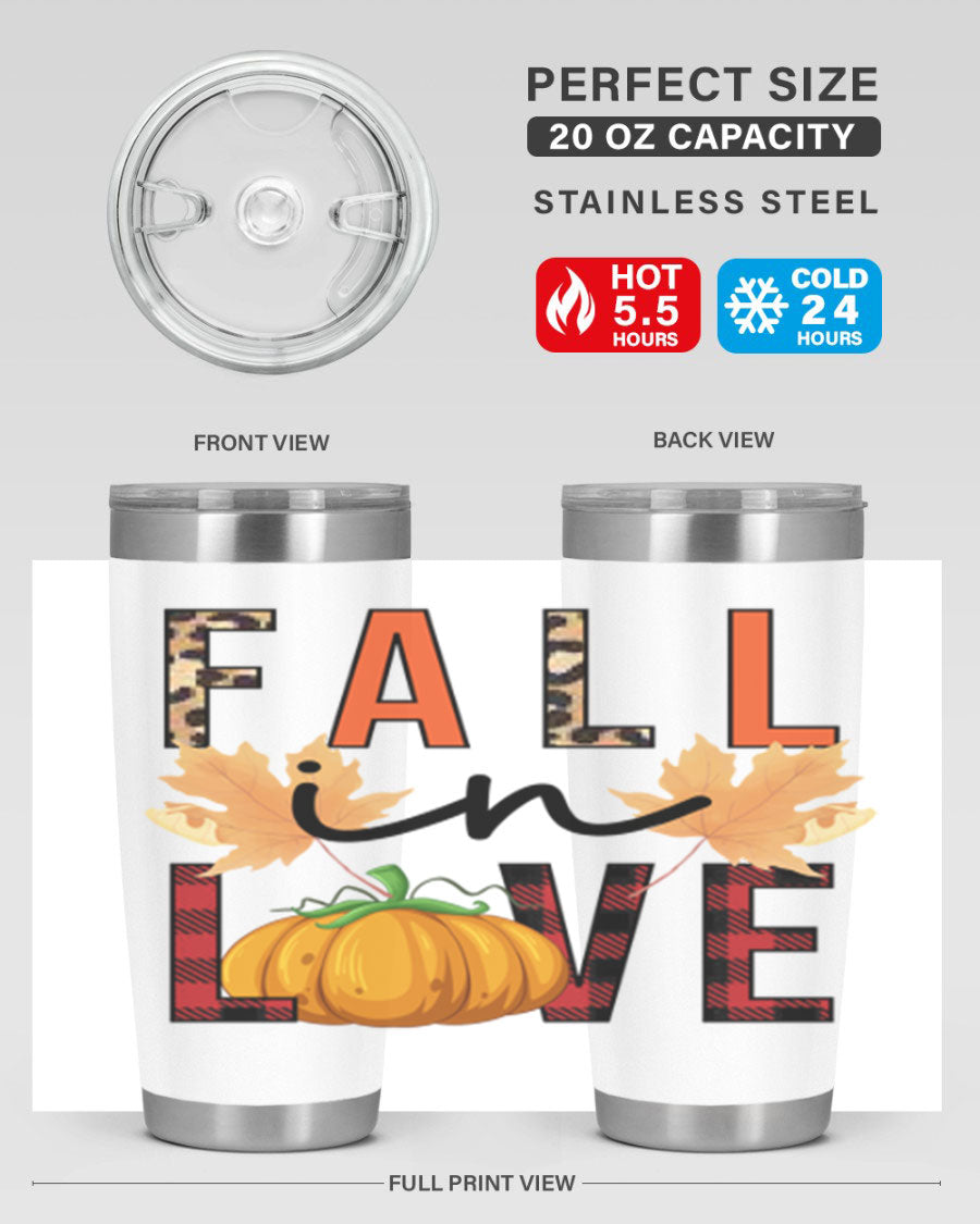 Fall in Love 104# Tumbler, a stylish 20oz double wall vacuum stainless steel tumbler with a copper lining and a drink-thru lid.