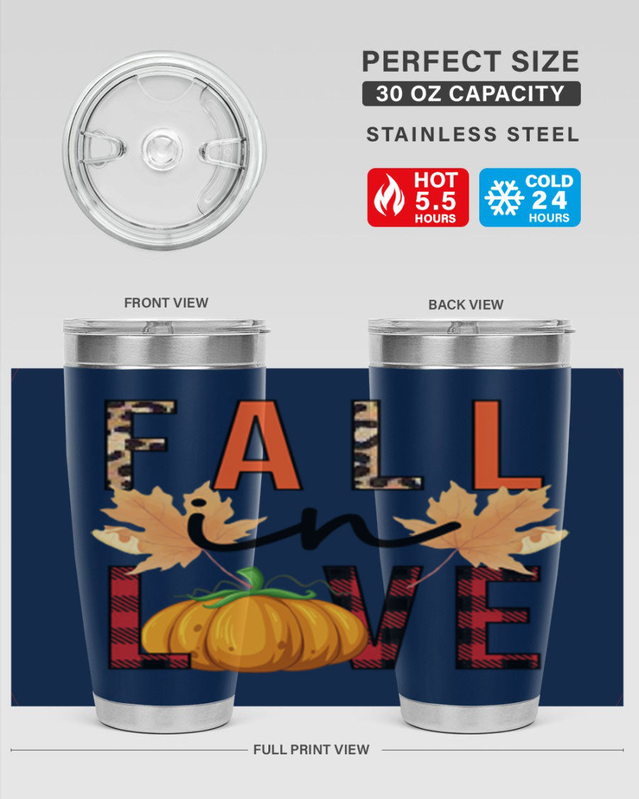 Fall in Love 104# Tumbler, a stylish 20oz double wall vacuum stainless steel tumbler with a copper lining and a drink-thru lid.