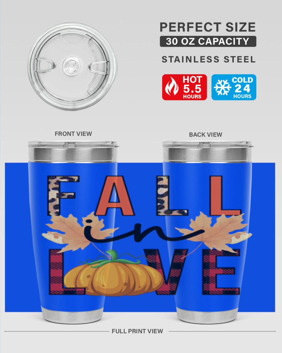 Fall in Love 104# Tumbler, a stylish 20oz double wall vacuum stainless steel tumbler with a copper lining and a drink-thru lid.