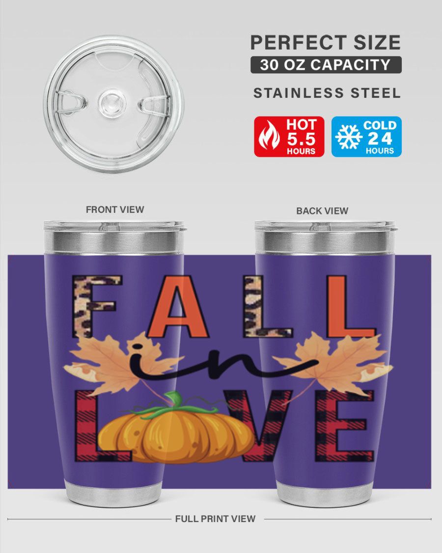 Fall in Love 104# Tumbler, a stylish 20oz double wall vacuum stainless steel tumbler with a copper lining and a drink-thru lid.