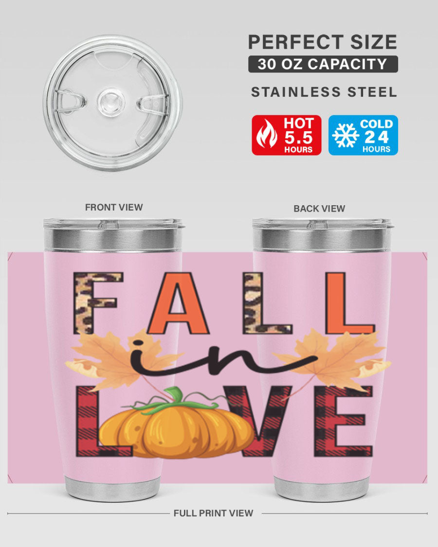 Fall in Love 104# Tumbler, a stylish 20oz double wall vacuum stainless steel tumbler with a copper lining and a drink-thru lid.