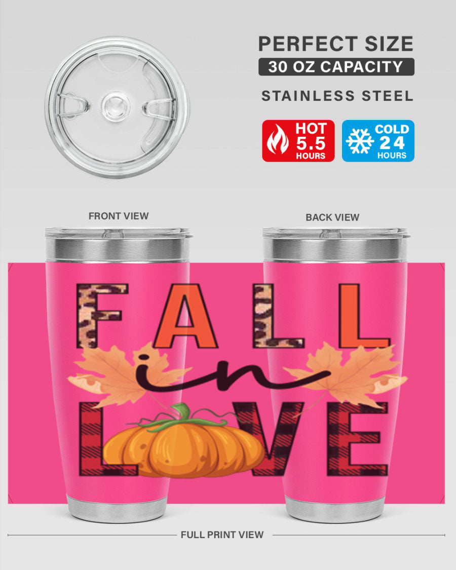 Fall in Love 104# Tumbler, a stylish 20oz double wall vacuum stainless steel tumbler with a copper lining and a drink-thru lid.