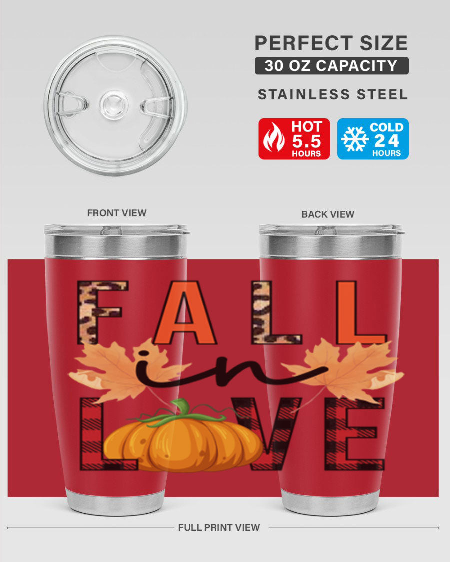 Fall in Love 104# Tumbler, a stylish 20oz double wall vacuum stainless steel tumbler with a copper lining and a drink-thru lid.