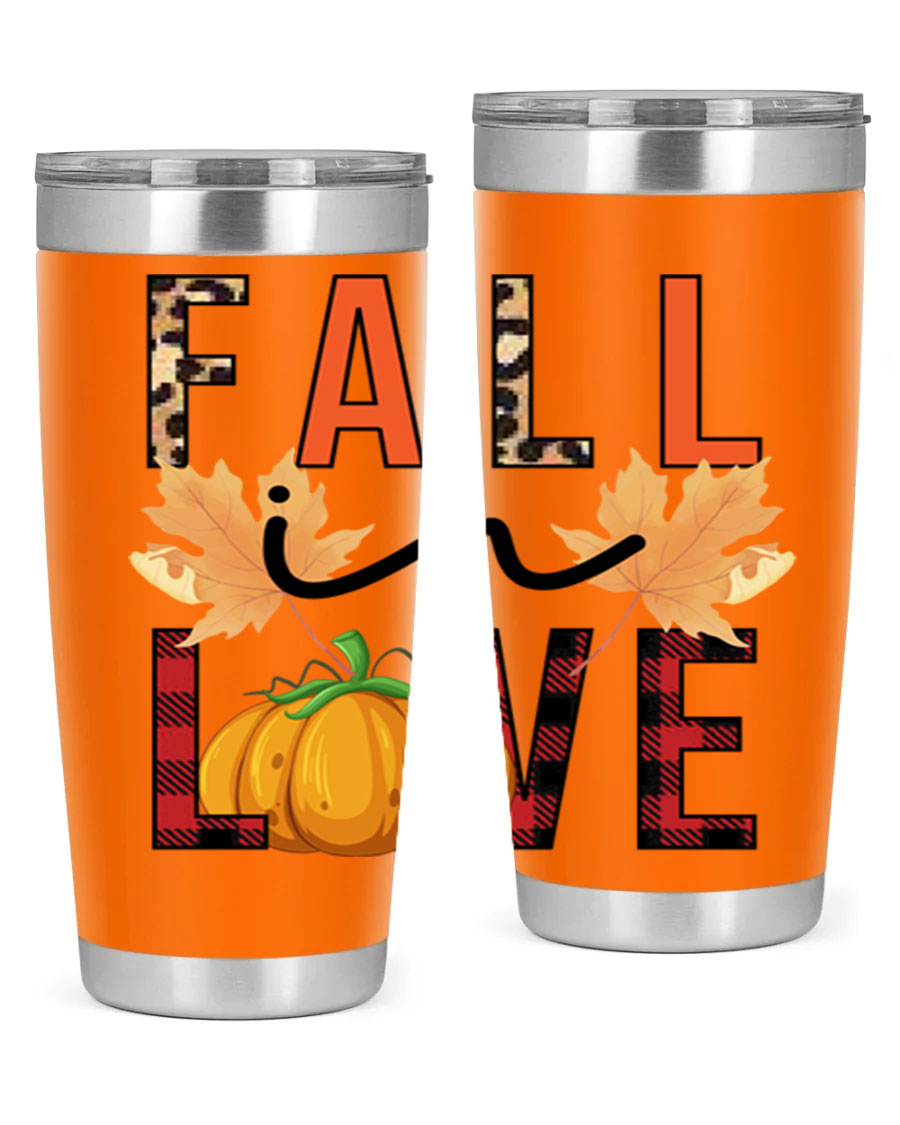 Fall in Love 104# Tumbler, a stylish 20oz double wall vacuum stainless steel tumbler with a copper lining and a drink-thru lid.