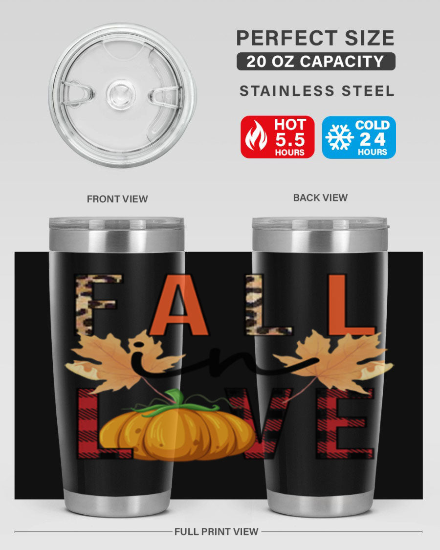 Fall in Love 104# Tumbler, a stylish 20oz double wall vacuum stainless steel tumbler with a copper lining and a drink-thru lid.