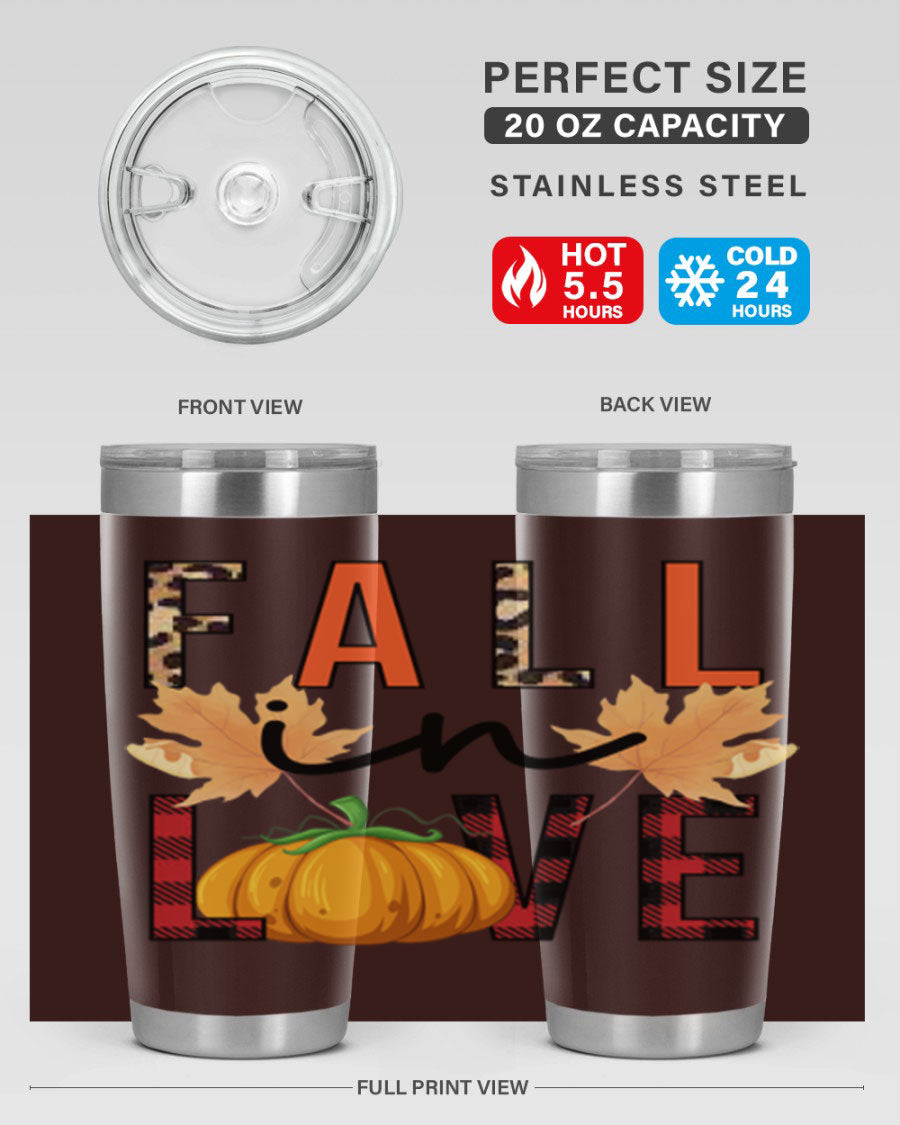 Fall in Love 104# Tumbler, a stylish 20oz double wall vacuum stainless steel tumbler with a copper lining and a drink-thru lid.