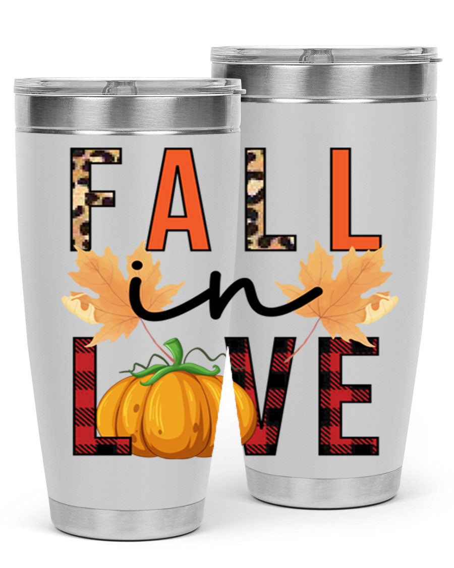 Fall in Love 104# Tumbler, a stylish 20oz double wall vacuum stainless steel tumbler with a copper lining and a drink-thru lid.