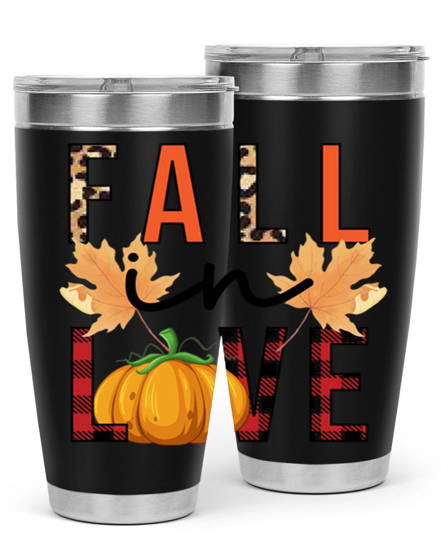 Fall in Love 104# Tumbler, a stylish 20oz double wall vacuum stainless steel tumbler with a copper lining and a drink-thru lid.