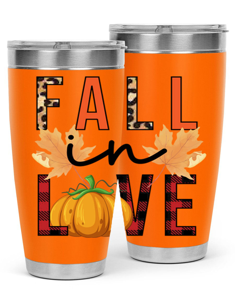 Fall in Love 104# Tumbler, a stylish 20oz double wall vacuum stainless steel tumbler with a copper lining and a drink-thru lid.
