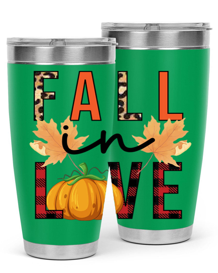 Fall in Love 104# Tumbler, a stylish 20oz double wall vacuum stainless steel tumbler with a copper lining and a drink-thru lid.