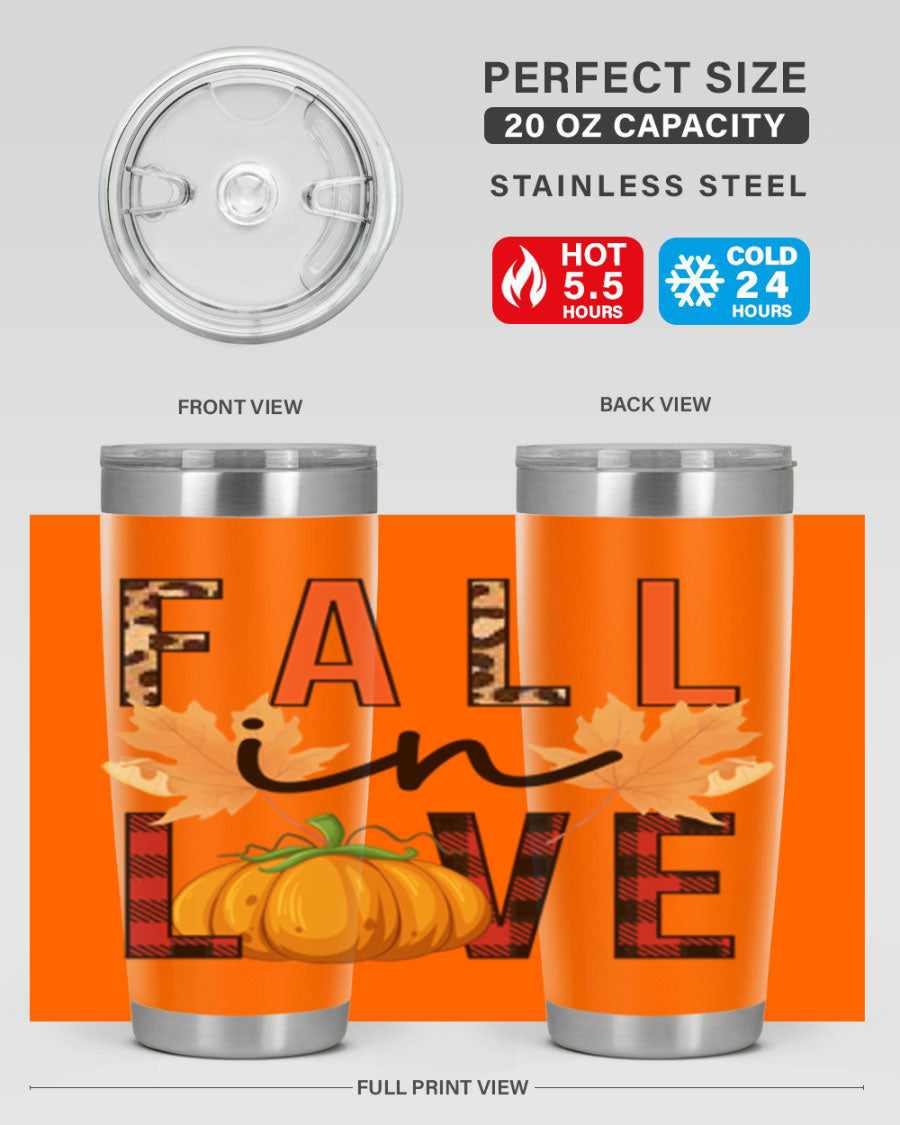 Fall in Love 104# Tumbler, a stylish 20oz double wall vacuum stainless steel tumbler with a copper lining and a drink-thru lid.