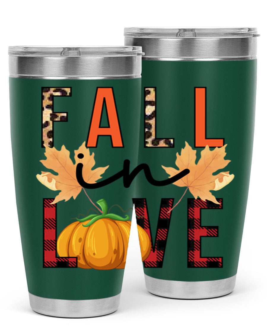 Fall in Love 104# Tumbler, a stylish 20oz double wall vacuum stainless steel tumbler with a copper lining and a drink-thru lid.