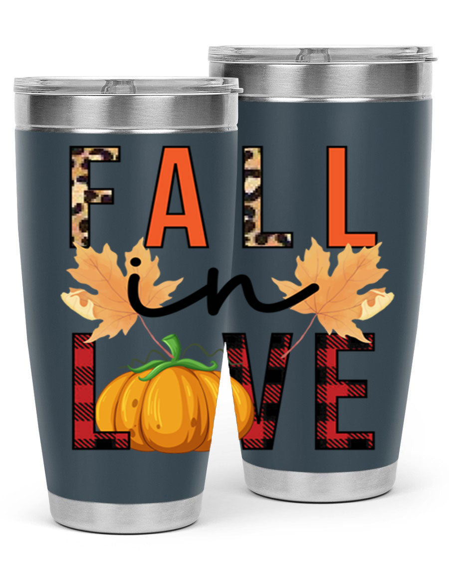 Fall in Love 104# Tumbler, a stylish 20oz double wall vacuum stainless steel tumbler with a copper lining and a drink-thru lid.