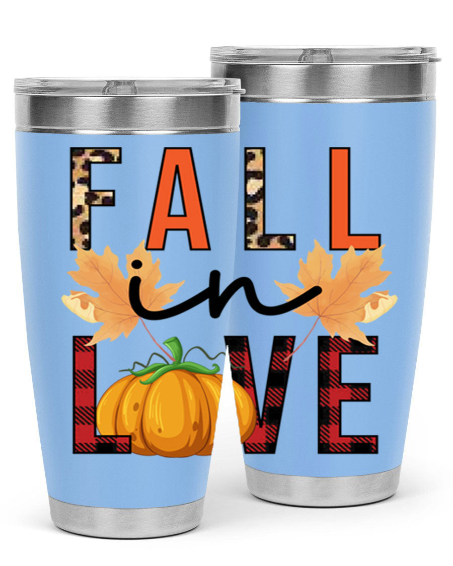Fall in Love 104# Tumbler, a stylish 20oz double wall vacuum stainless steel tumbler with a copper lining and a drink-thru lid.