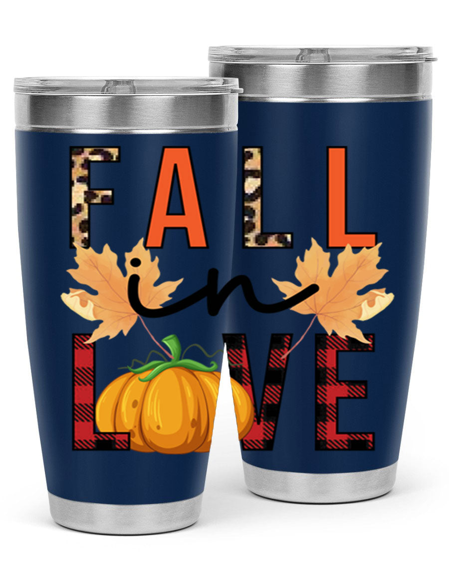 Fall in Love 104# Tumbler, a stylish 20oz double wall vacuum stainless steel tumbler with a copper lining and a drink-thru lid.