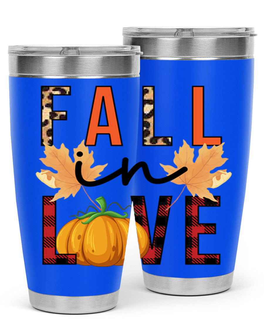 Fall in Love 104# Tumbler, a stylish 20oz double wall vacuum stainless steel tumbler with a copper lining and a drink-thru lid.