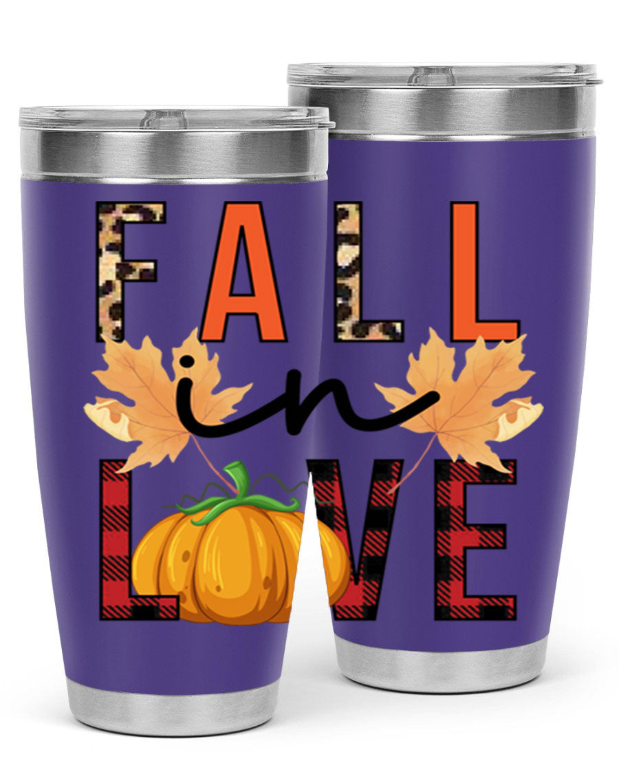 Fall in Love 104# Tumbler, a stylish 20oz double wall vacuum stainless steel tumbler with a copper lining and a drink-thru lid.