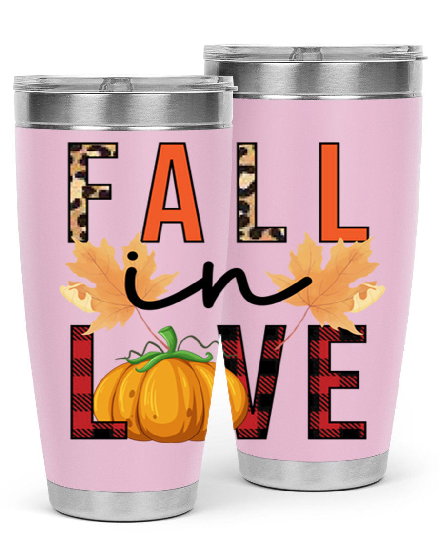 Fall in Love 104# Tumbler, a stylish 20oz double wall vacuum stainless steel tumbler with a copper lining and a drink-thru lid.