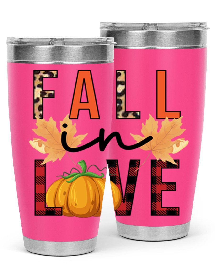 Fall in Love 104# Tumbler, a stylish 20oz double wall vacuum stainless steel tumbler with a copper lining and a drink-thru lid.