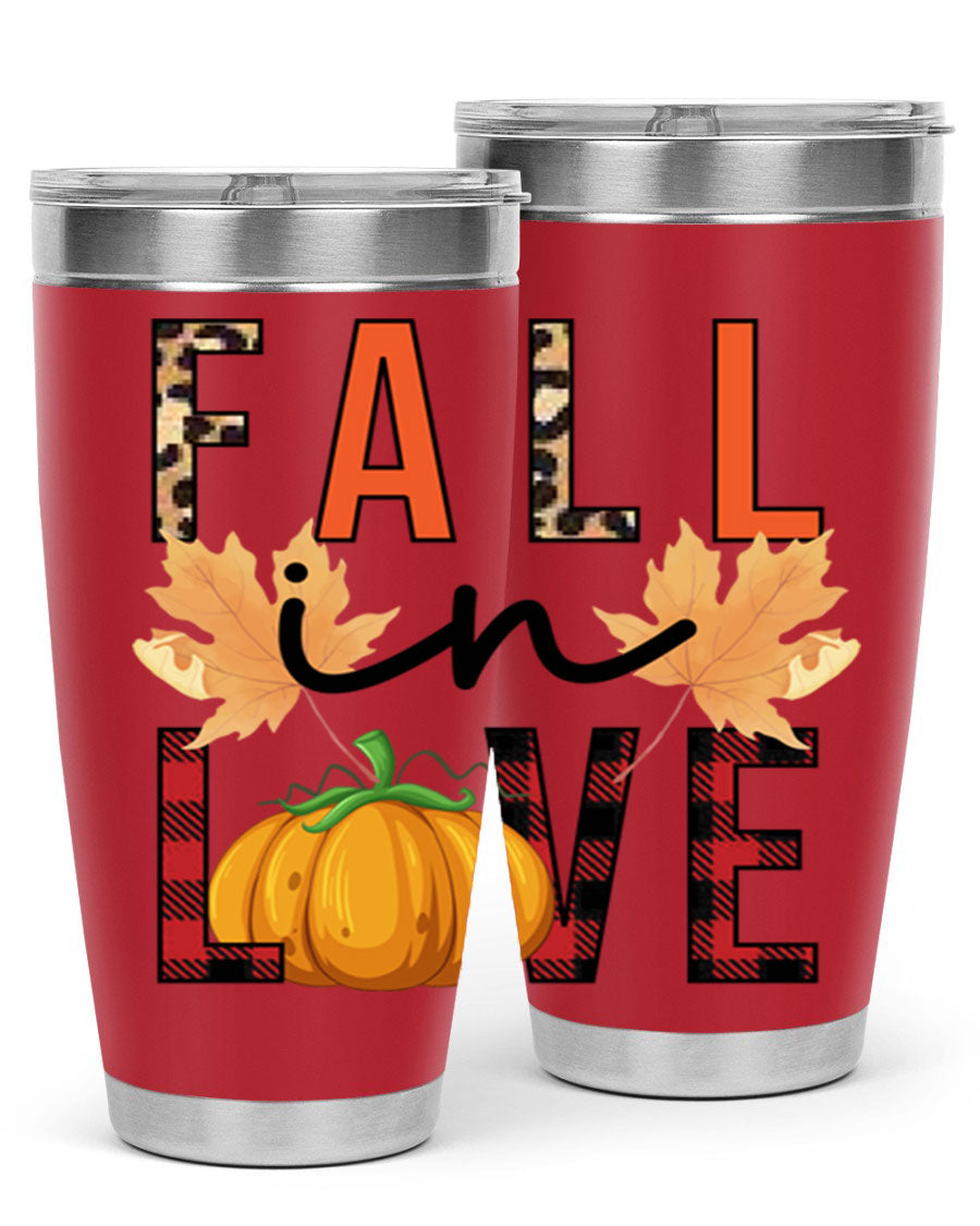 Fall in Love 104# Tumbler, a stylish 20oz double wall vacuum stainless steel tumbler with a copper lining and a drink-thru lid.