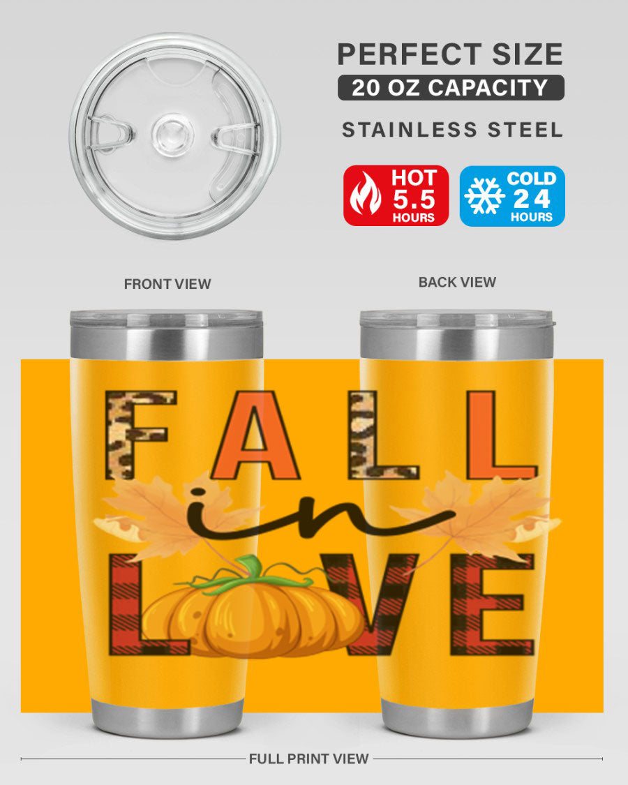 Fall in Love 104# Tumbler, a stylish 20oz double wall vacuum stainless steel tumbler with a copper lining and a drink-thru lid.
