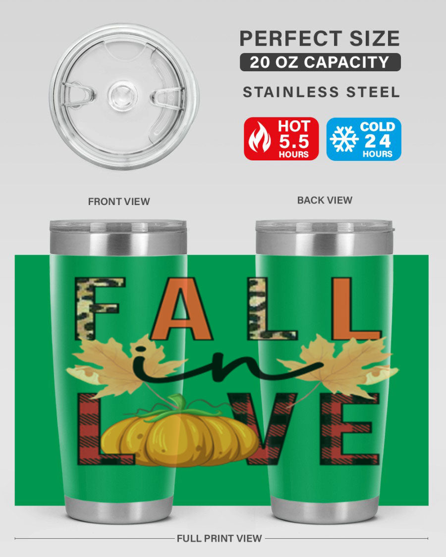 Fall in Love 104# Tumbler, a stylish 20oz double wall vacuum stainless steel tumbler with a copper lining and a drink-thru lid.