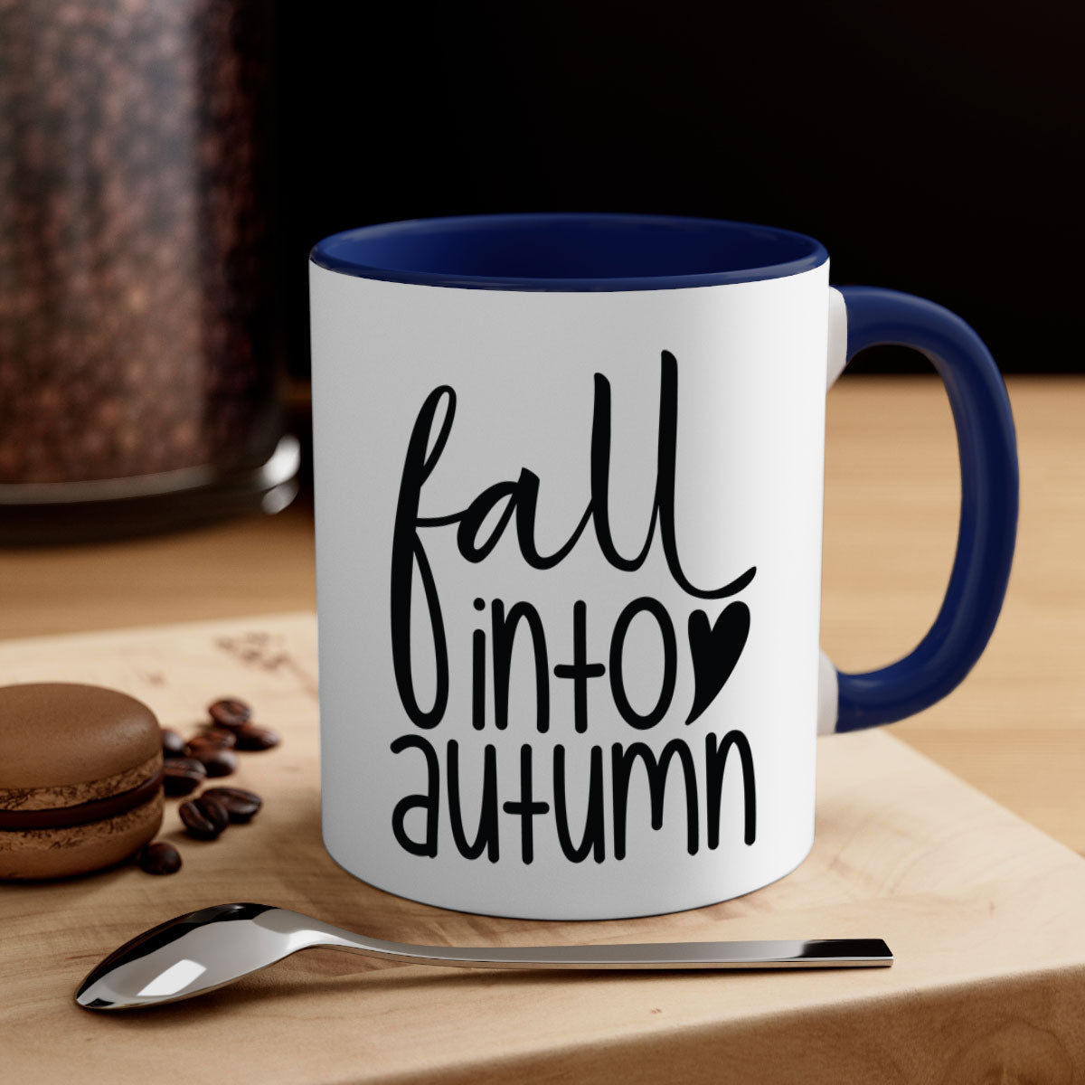 Fall Into Autumn 106# Mug with two-tone design, featuring a colored handle and glossy finish, available in multiple colors.