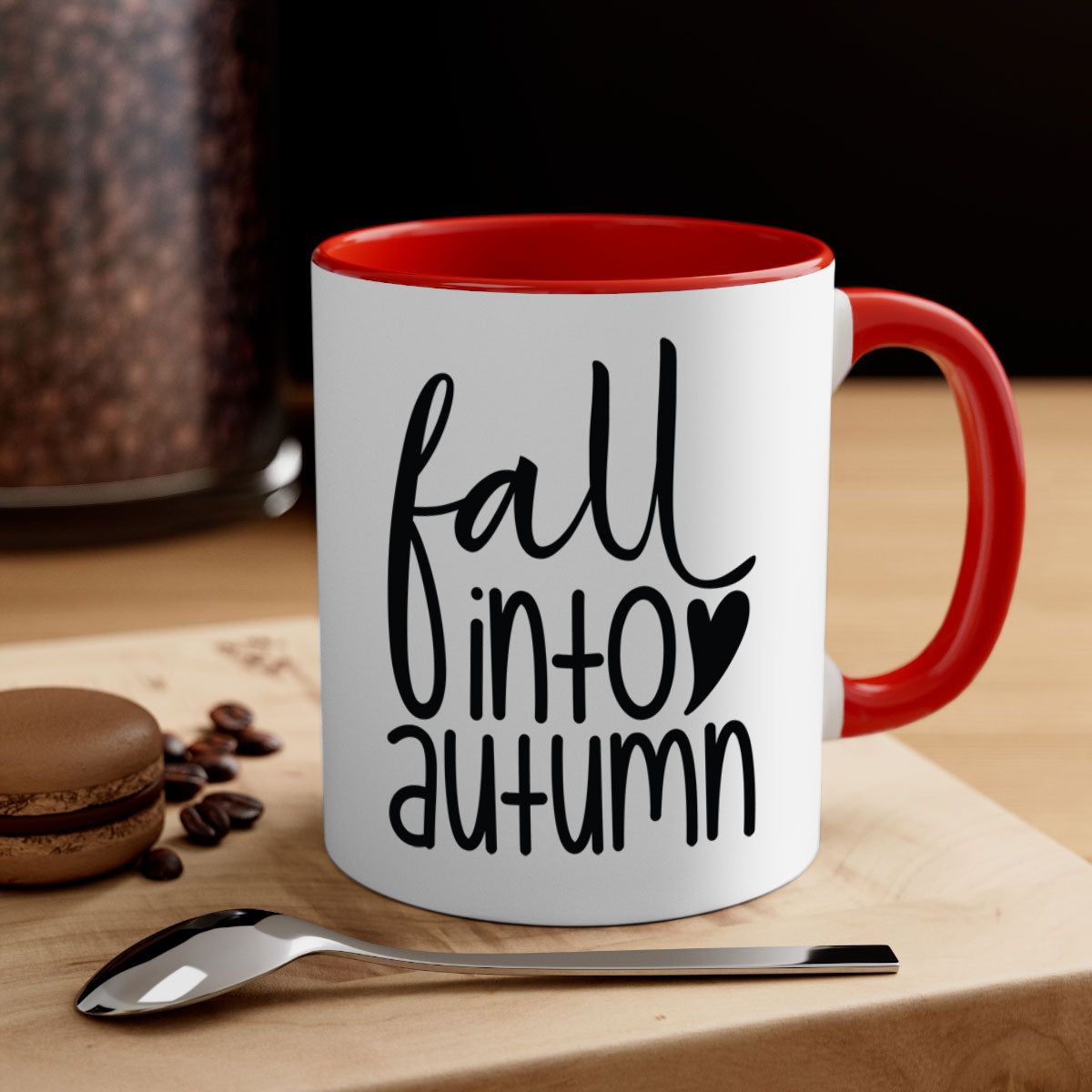 Fall Into Autumn 106# Mug with two-tone design, featuring a colored handle and glossy finish, available in multiple colors.