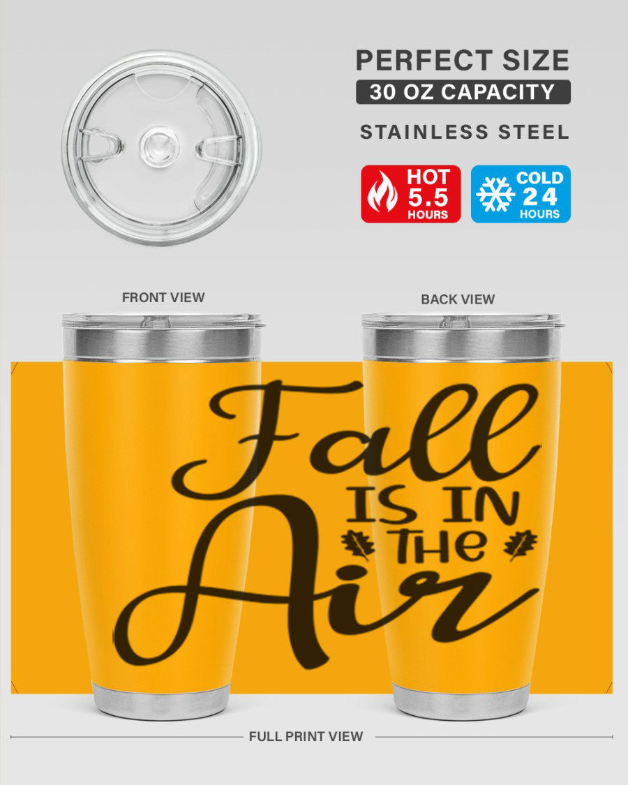 Fall Is In The Air 20oz Tumbler featuring double wall vacuum stainless steel with copper lining, designed for hot and cold beverages.