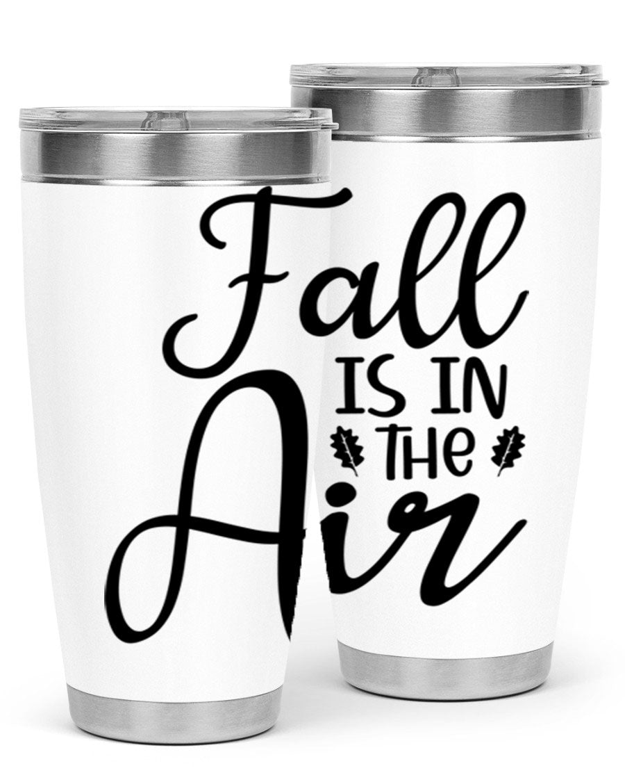 Fall Is In The Air 20oz Tumbler featuring double wall vacuum stainless steel with copper lining, designed for hot and cold beverages.