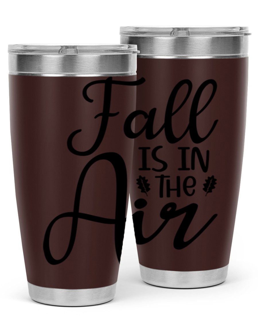 Fall Is In The Air 20oz Tumbler featuring double wall vacuum stainless steel with copper lining, designed for hot and cold beverages.