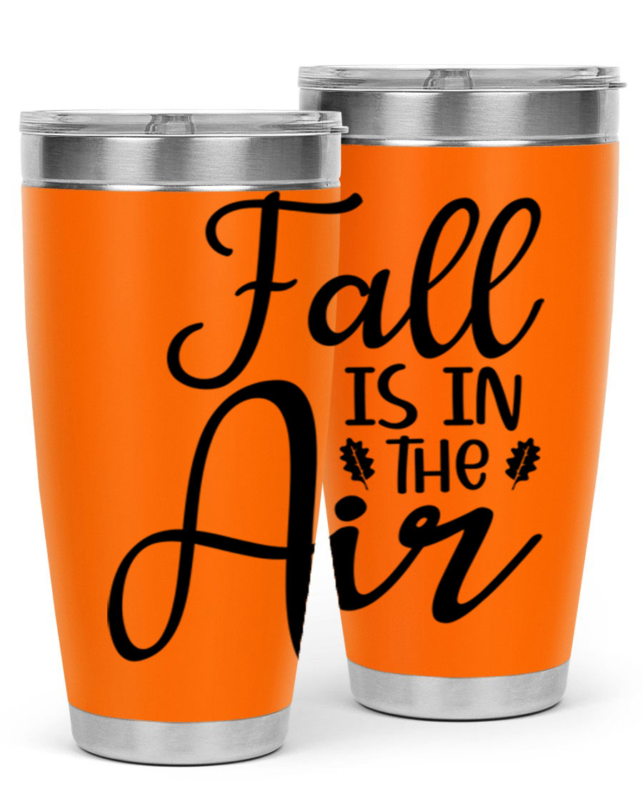 Fall Is In The Air 20oz Tumbler featuring double wall vacuum stainless steel with copper lining, designed for hot and cold beverages.