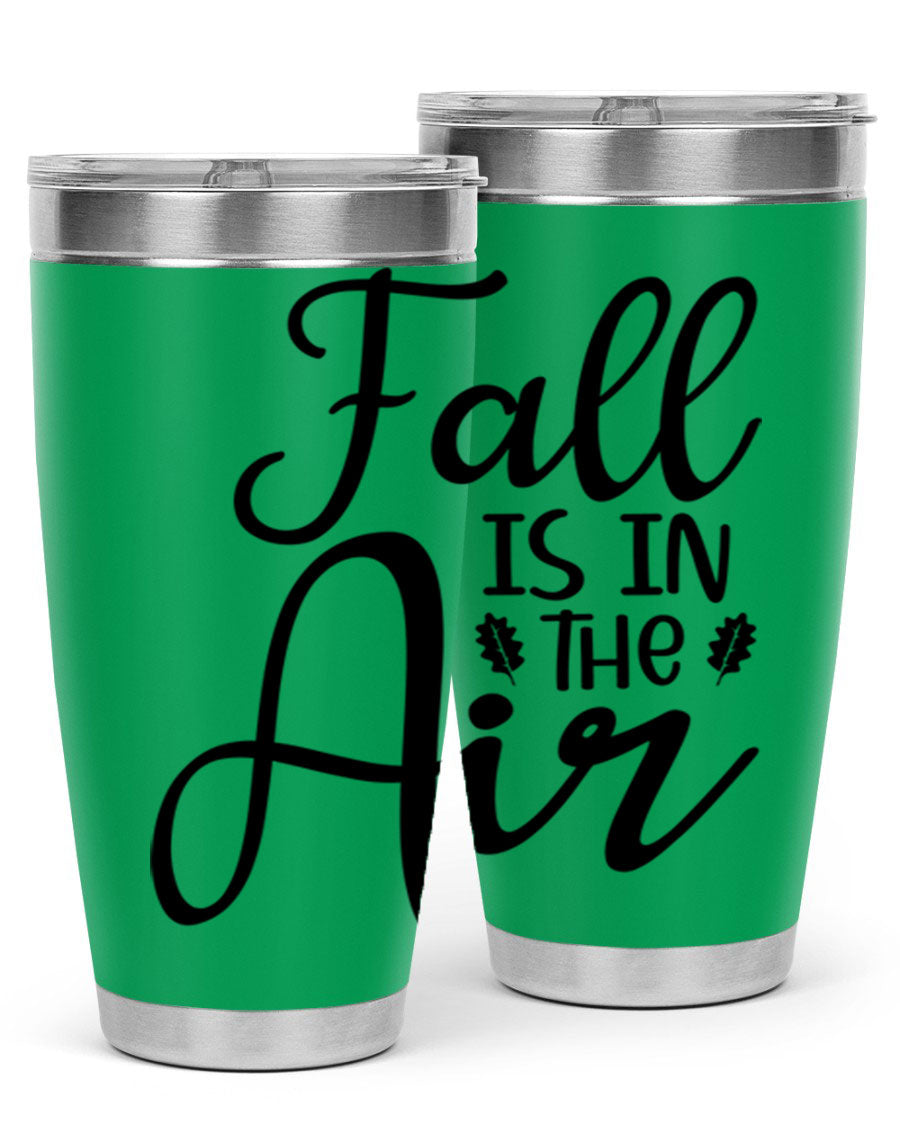 Fall Is In The Air 20oz Tumbler featuring double wall vacuum stainless steel with copper lining, designed for hot and cold beverages.