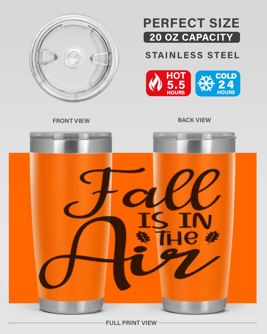 Fall Is In The Air 20oz Tumbler featuring double wall vacuum stainless steel with copper lining, designed for hot and cold beverages.