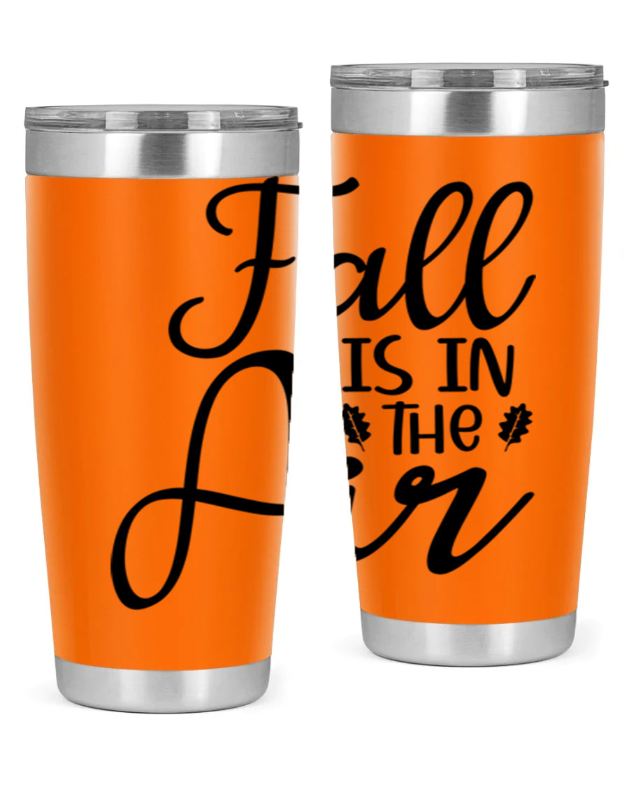 Fall Is In The Air 20oz Tumbler featuring double wall vacuum stainless steel with copper lining, designed for hot and cold beverages.