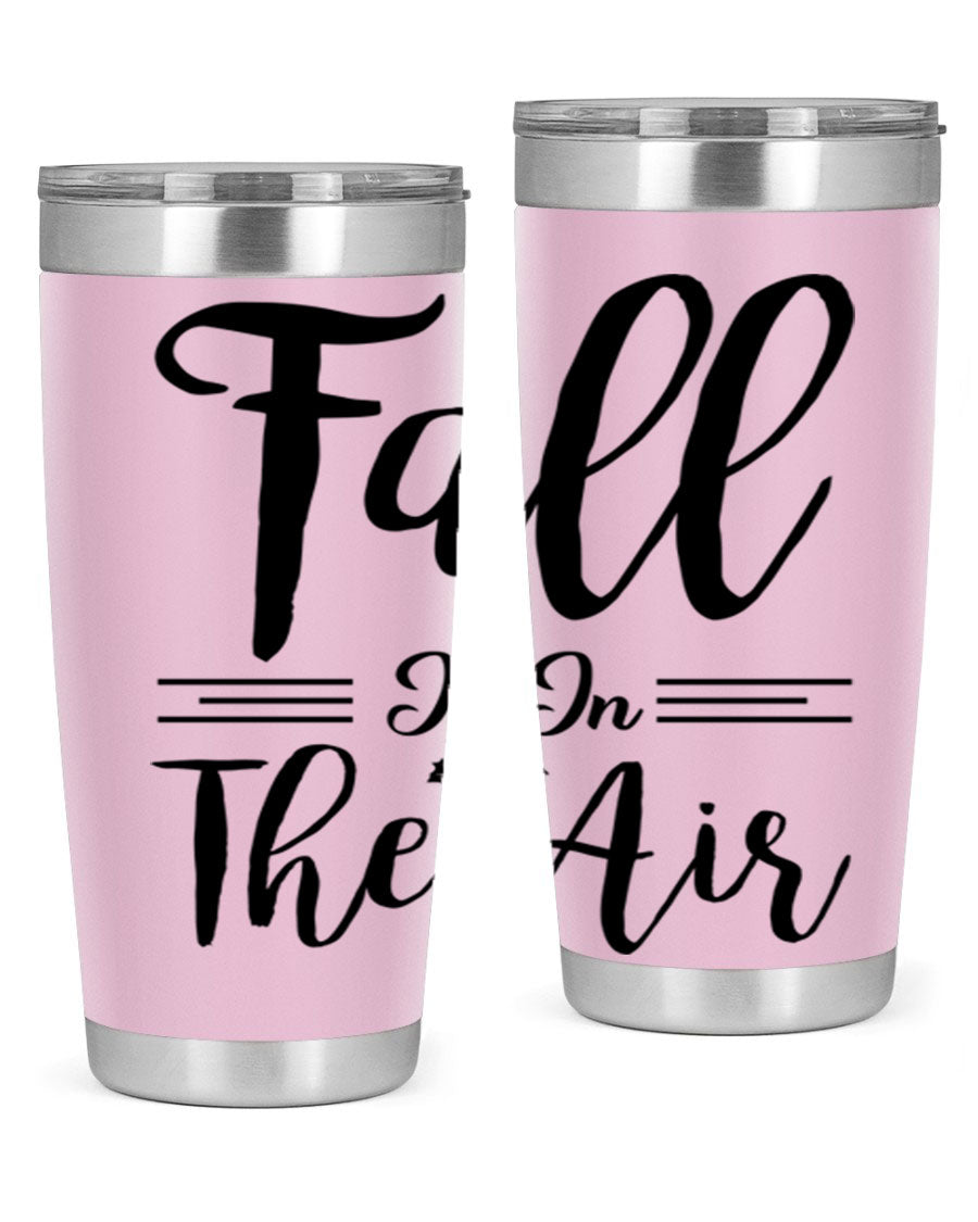 Fall is in the Air 110# Tumbler showcasing a vibrant fall-themed design, made of double wall vacuum stainless steel with a drink-thru lid.