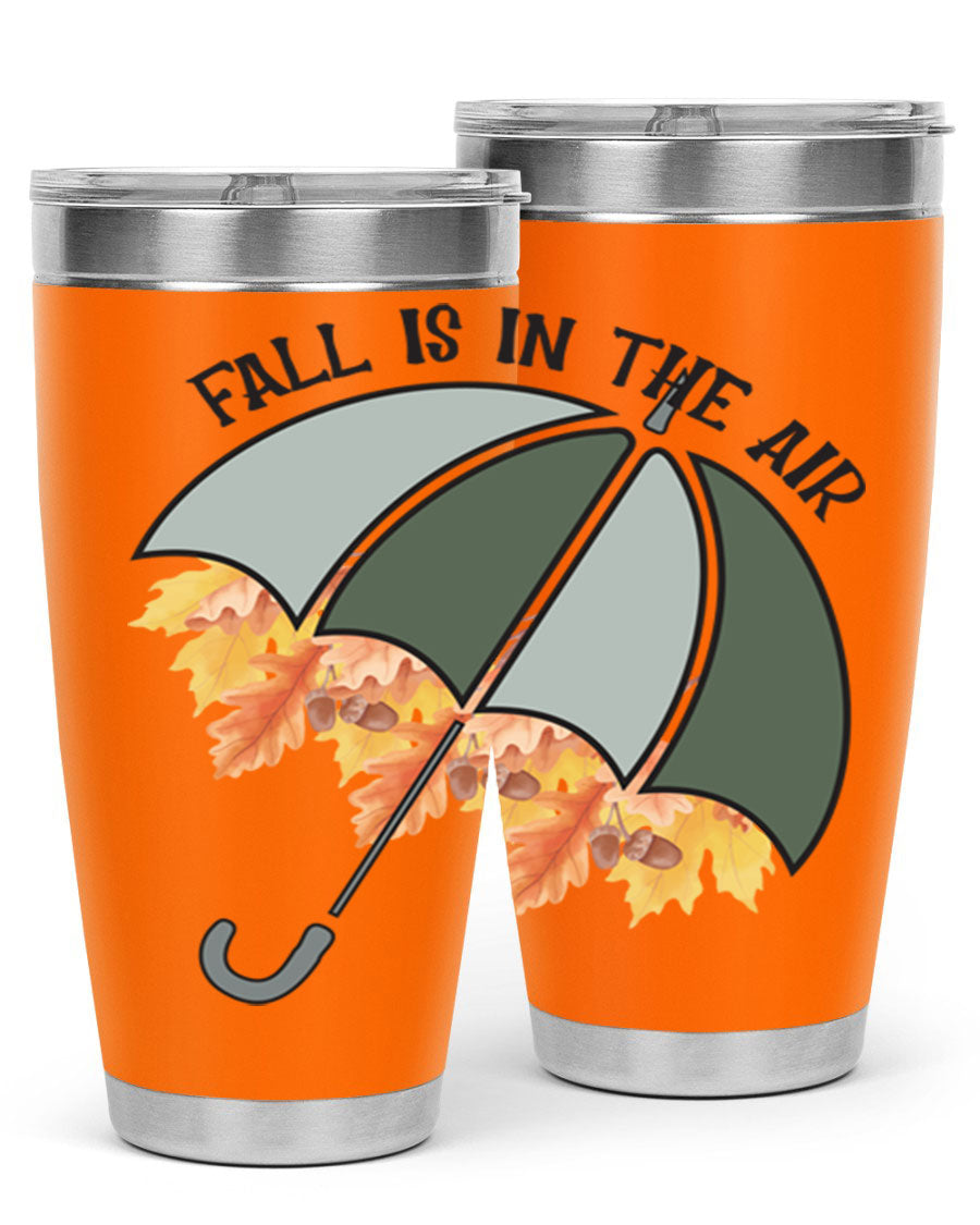 Fall is in the Air 20oz Tumbler made of stainless steel with a copper lining, featuring a drink-thru lid and a stylish autumn-themed design.