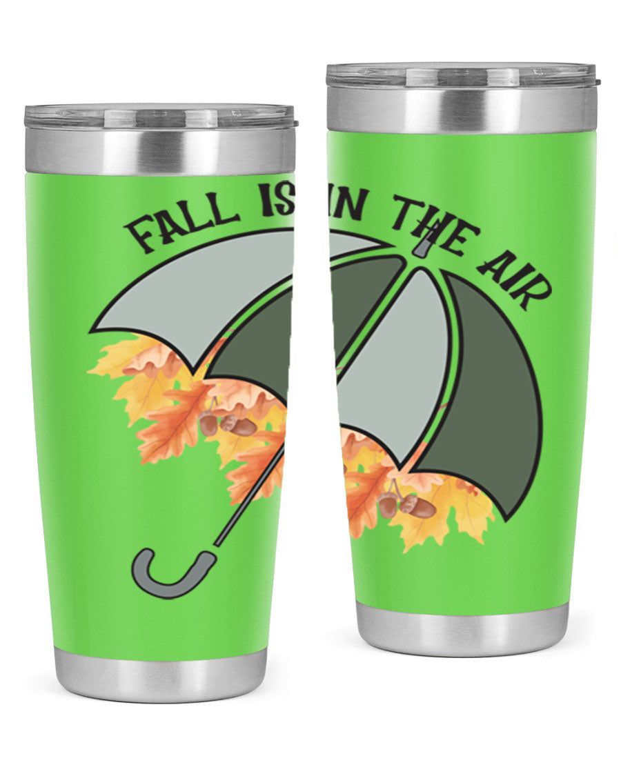 Fall is in the Air 20oz Tumbler made of stainless steel with a copper lining, featuring a drink-thru lid and a stylish autumn-themed design.